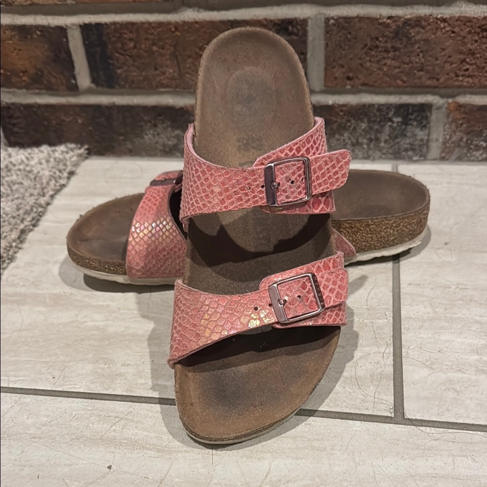 Birkenstock Pink Snake Print Sandals